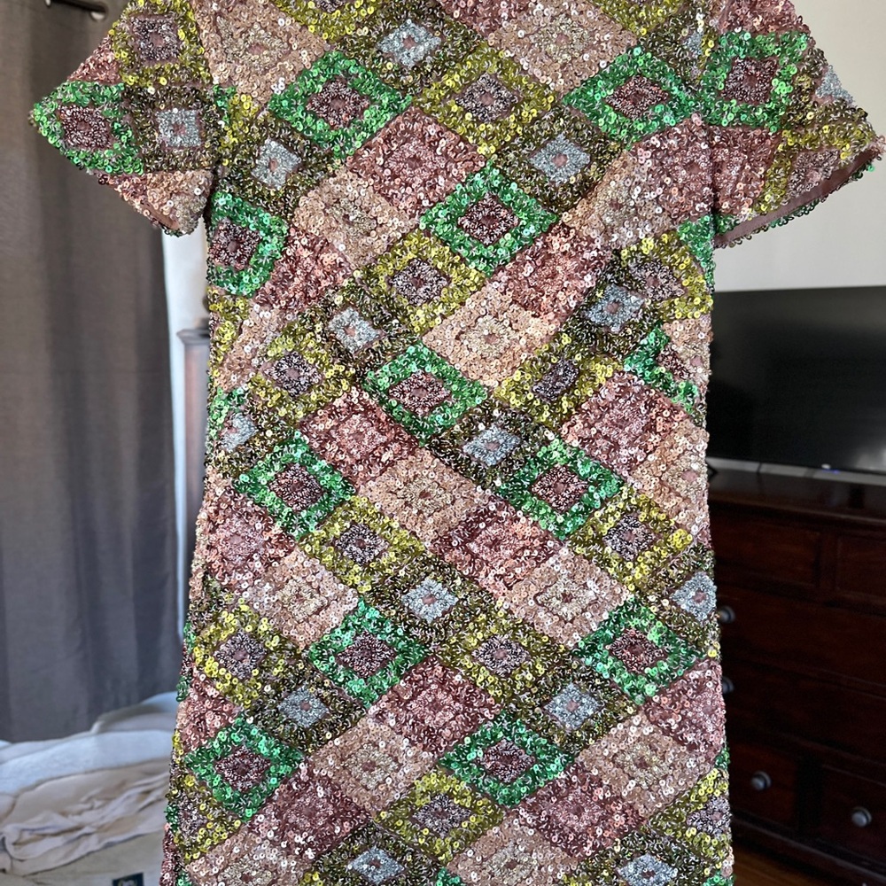 Vibrant Geometric Sequin Mini Dress